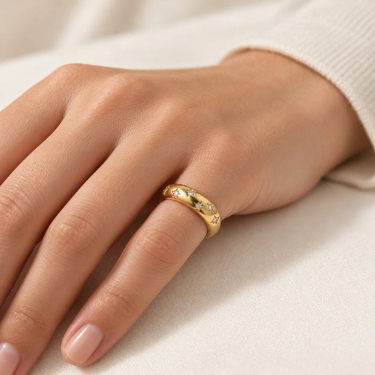 Starry Dome Gold Pinky Ring - on model