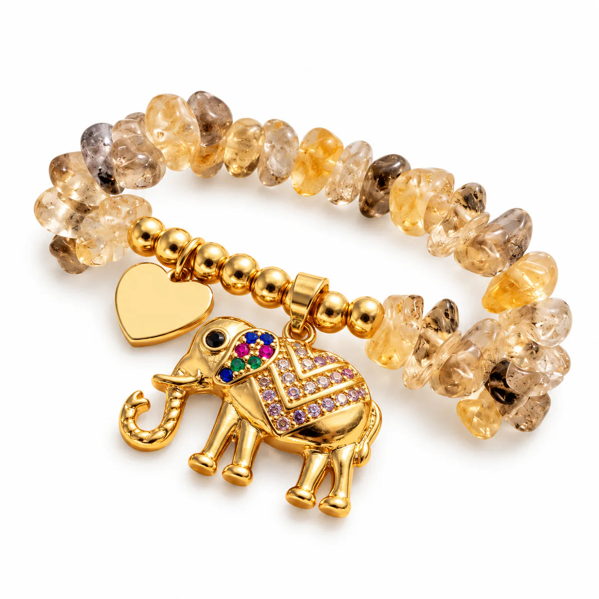 Lucky Elephant & Heart Charm Beaded Bracelet - studio