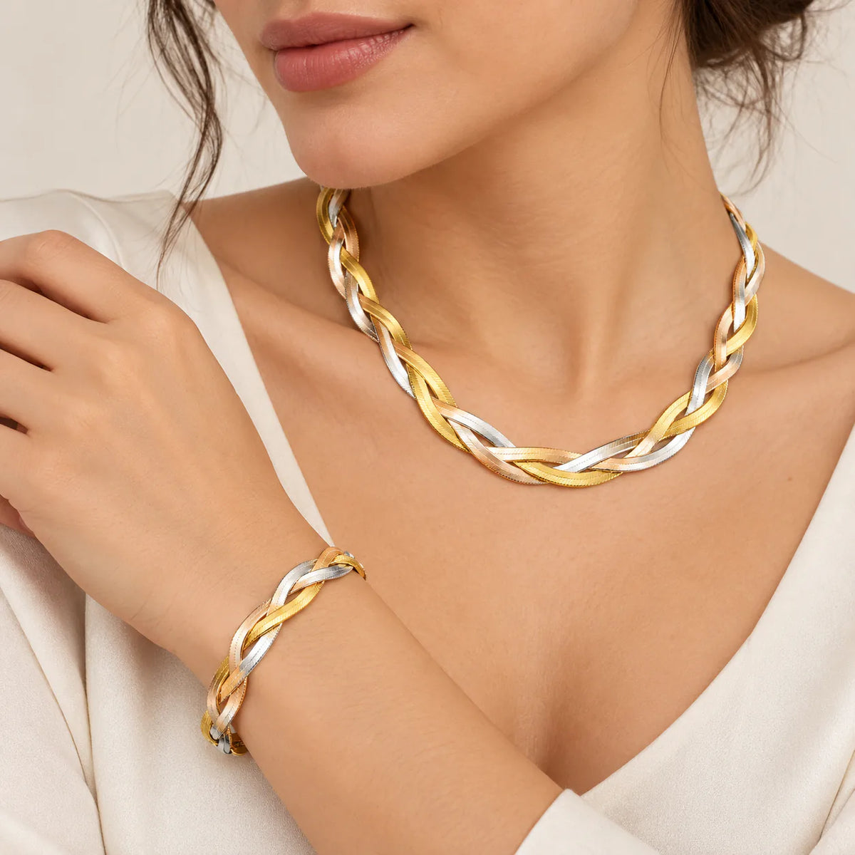 Tri-Color Braided Chain Set - on model
