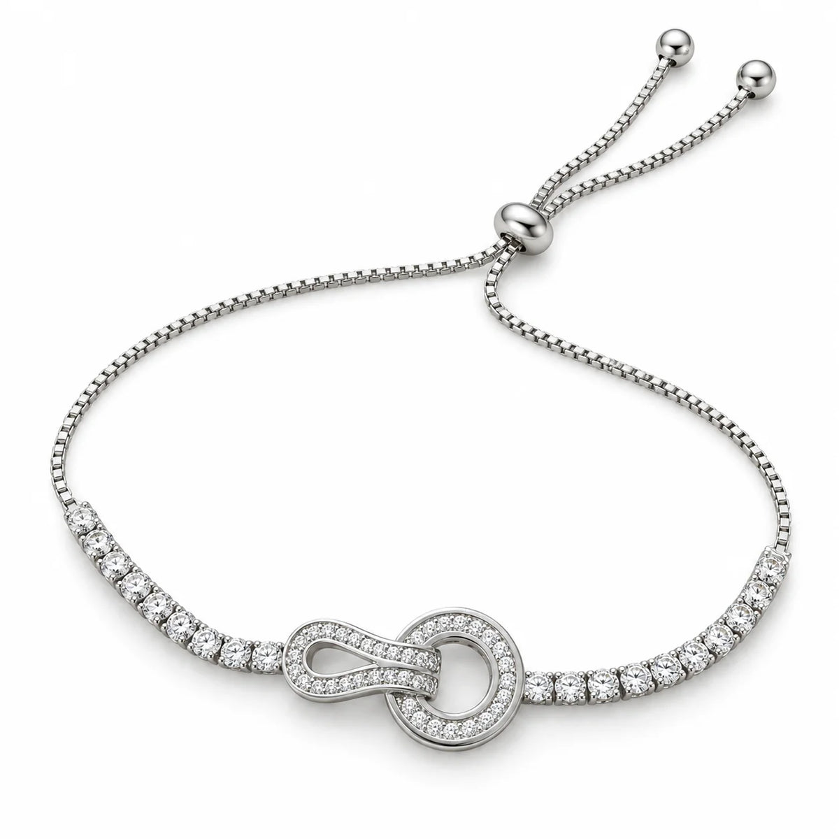 Tennis Bracelet with Circle charm & Infinity Loop - studio