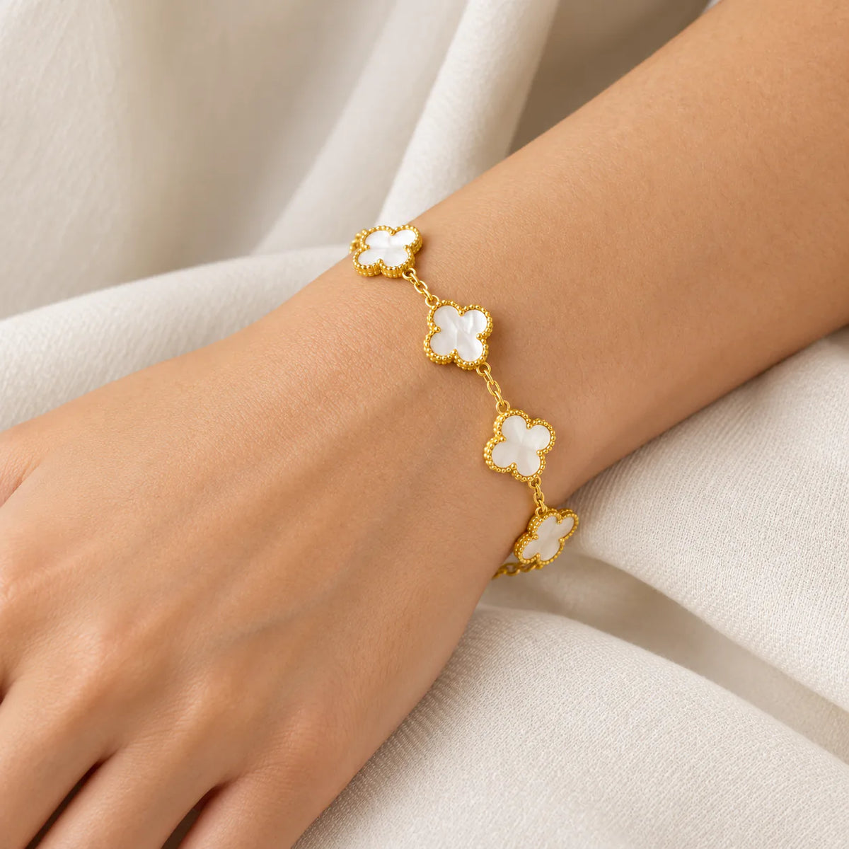White Flower Bracelet - on model