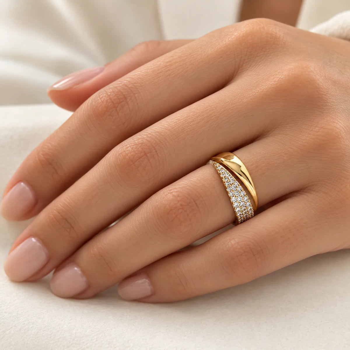 Wrap Ring with Stones 316L Gold Plated - on model
