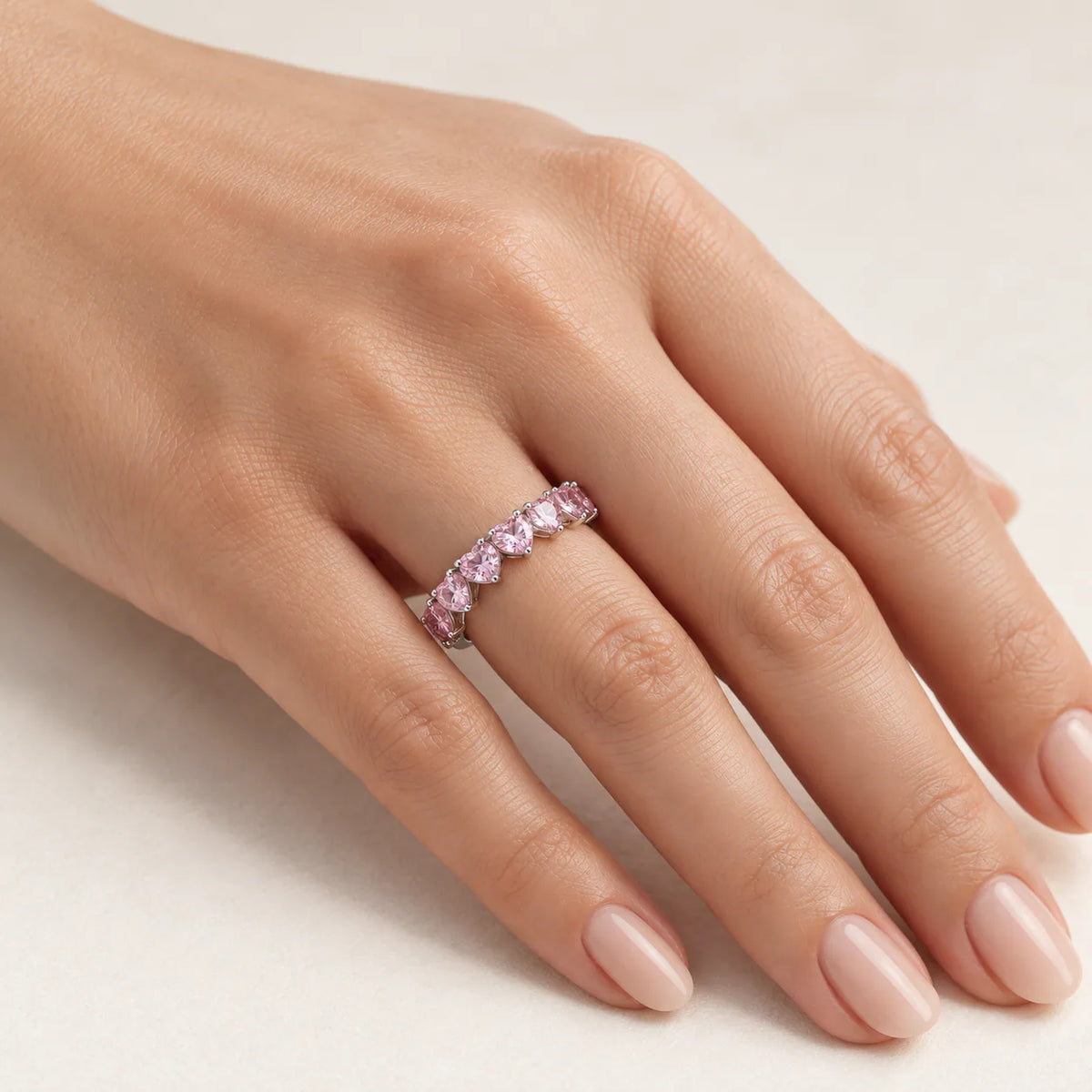 Aura Pink Heart Ring ( Free Size ) - on model