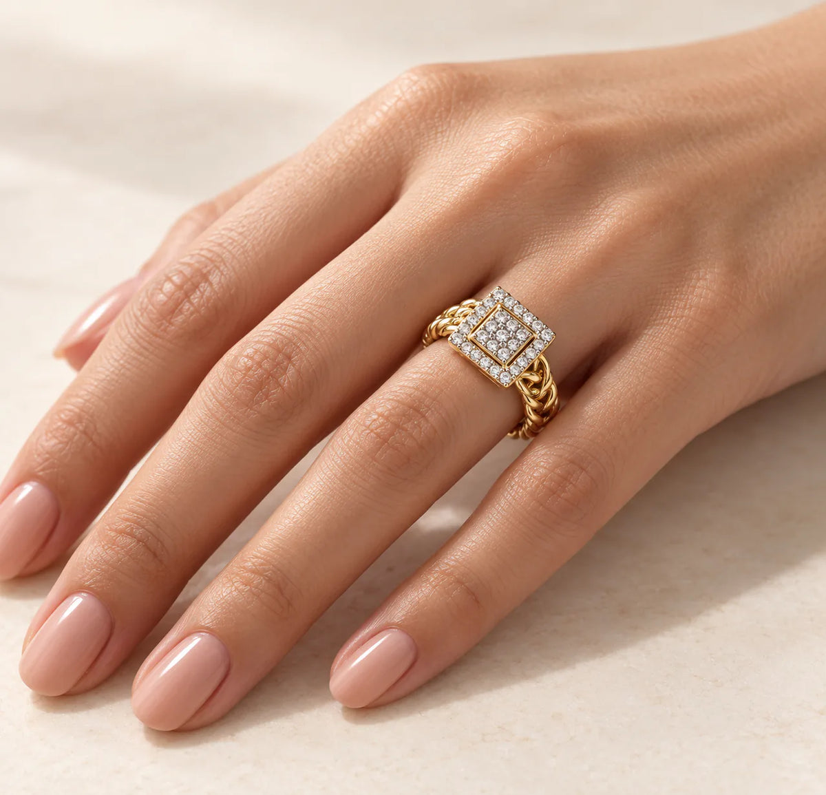 Square Zircon Ring (free size) - on model