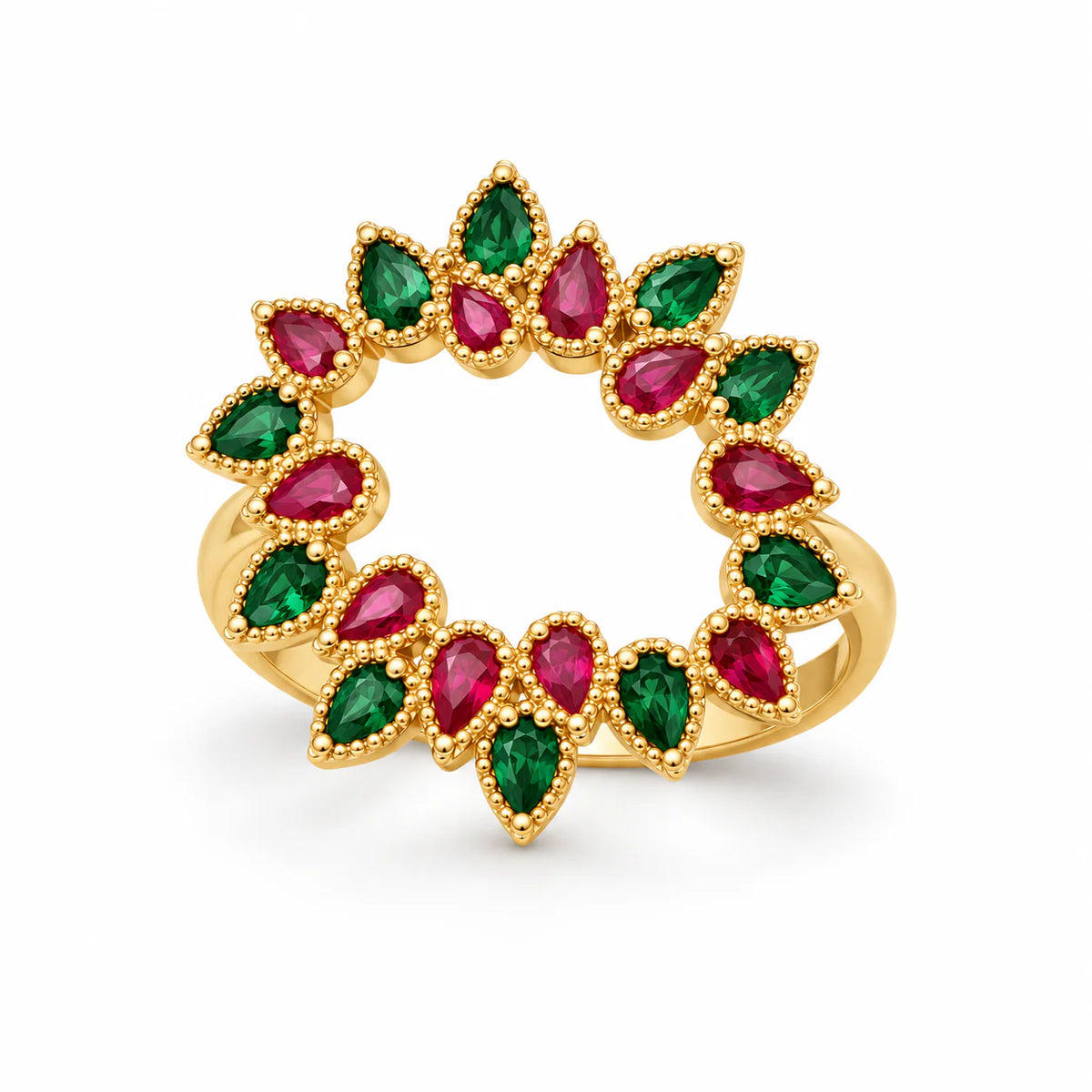 Ruby & Emerald Crown Ring ( Free Size ) - studio