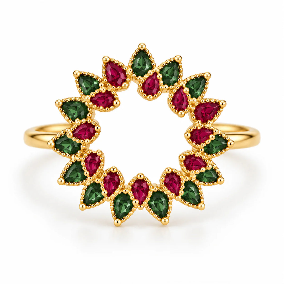Ruby & Emerald Crown Ring ( Free Size ) - studio