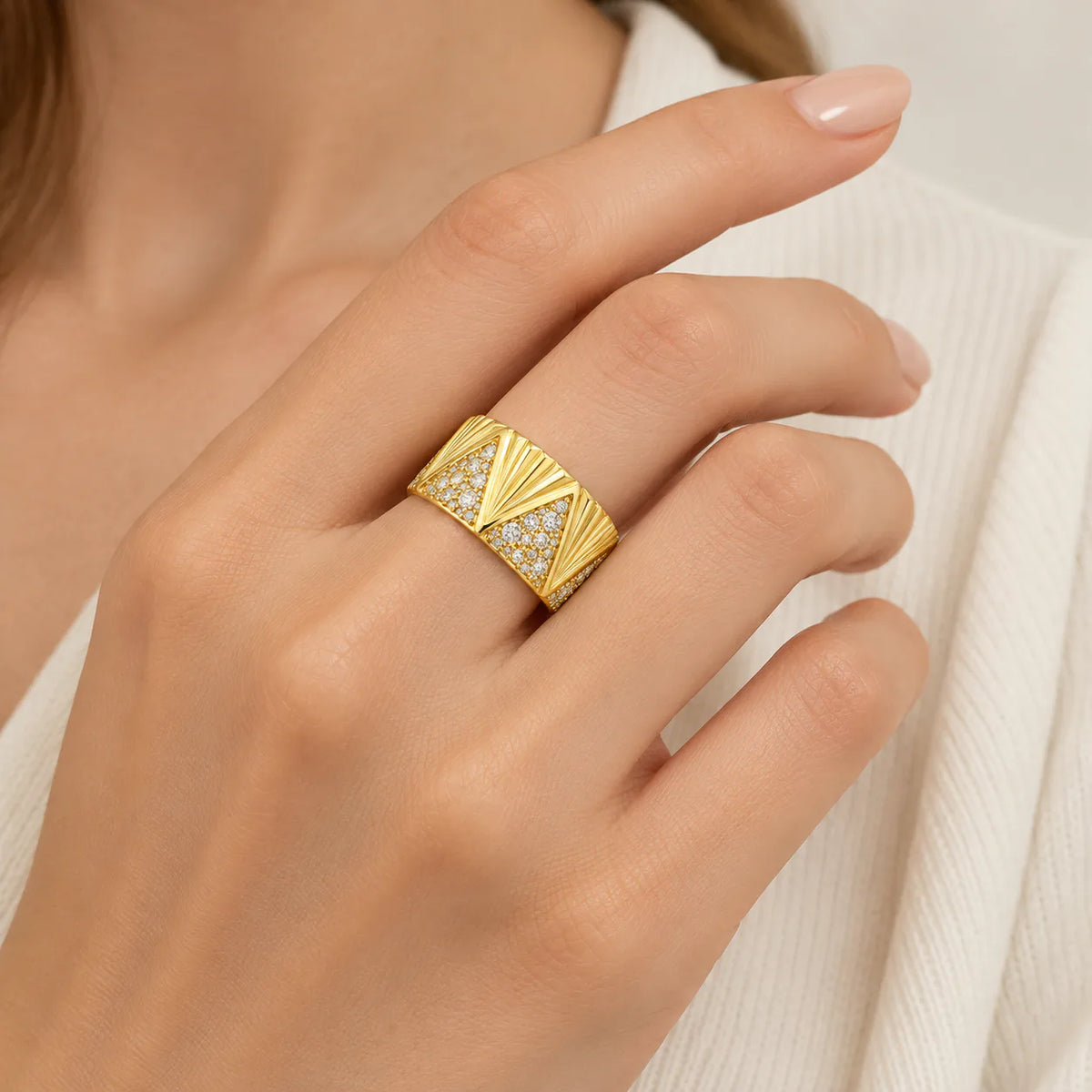 Art Deco Sunburst Ring - on model