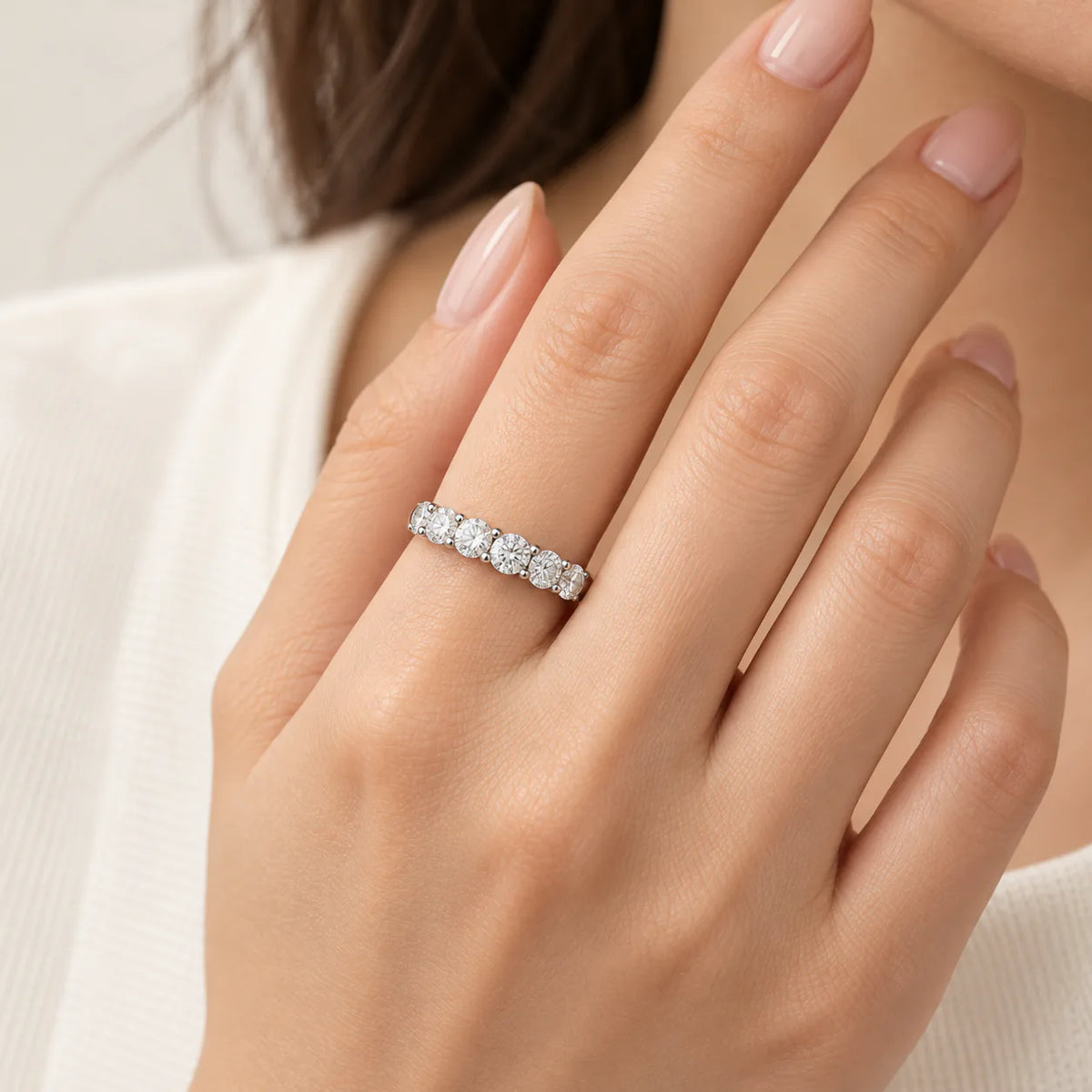 Half Eternity Band Ring ( Free Size ) - on model