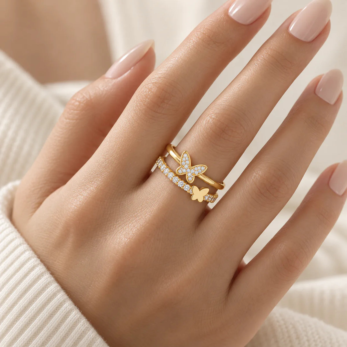 The Lumina Butterfly Ring ( Free Size ) - on model