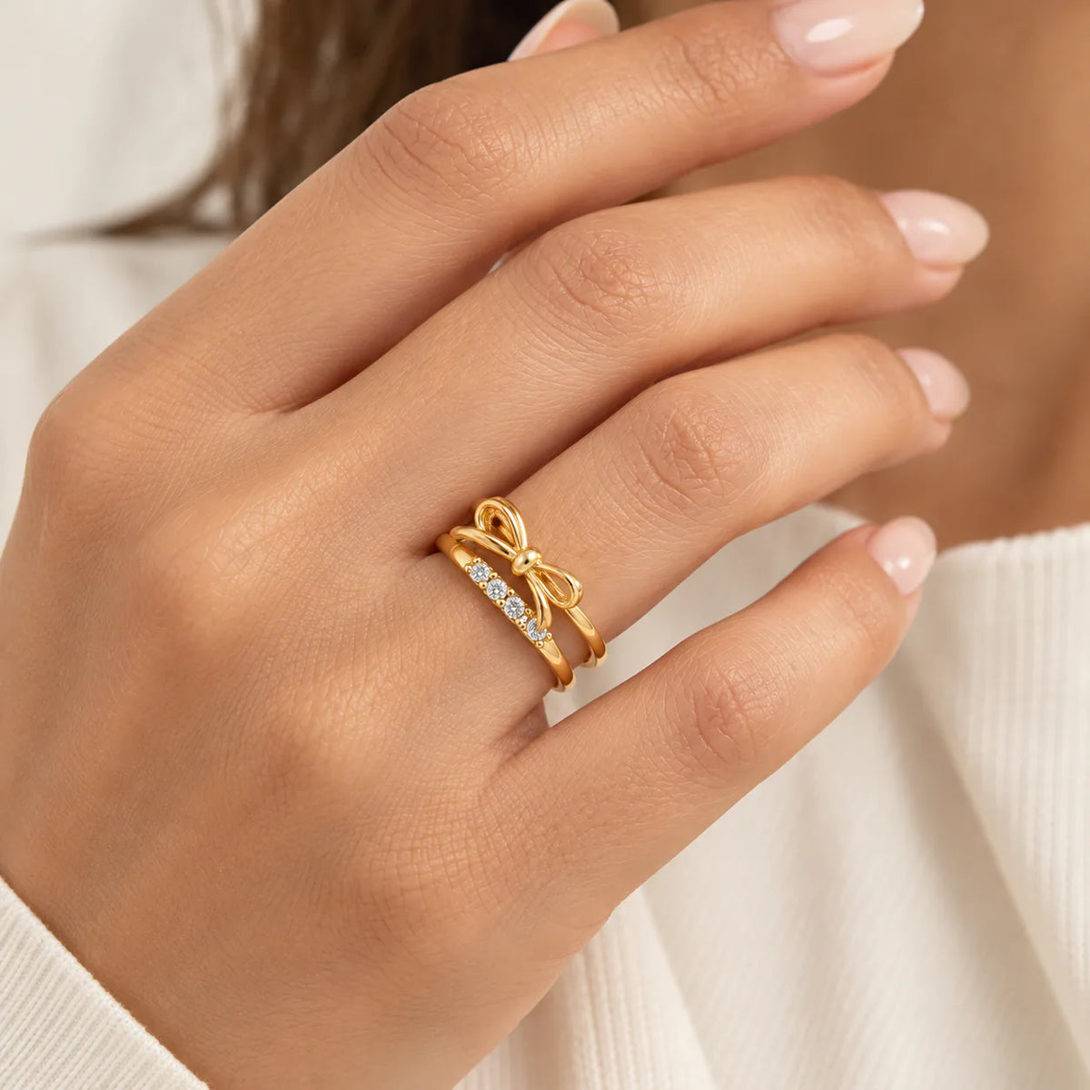 The Amara Bow Ring ( Free Size ) - on model