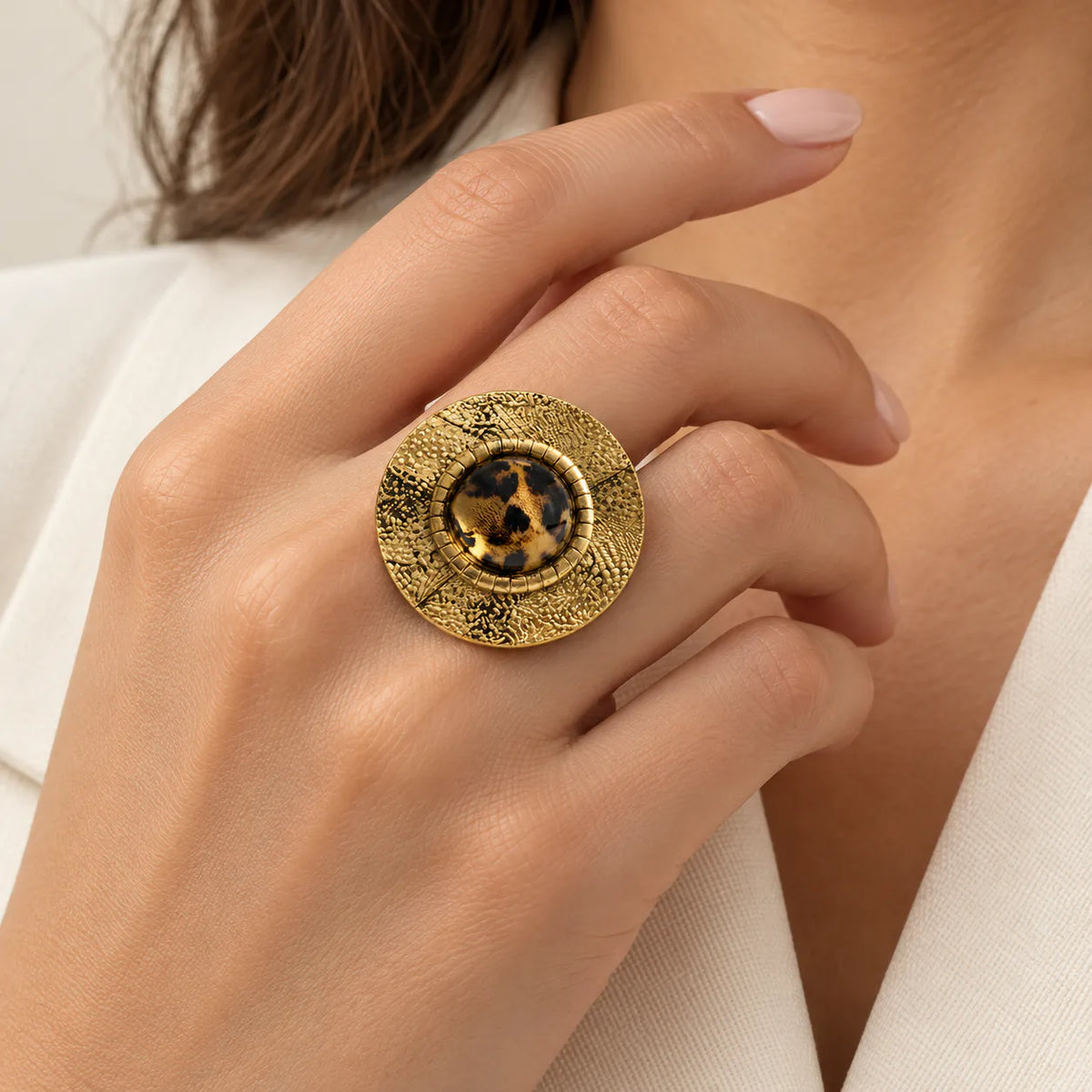 Large Stone Ring (free size) - on model