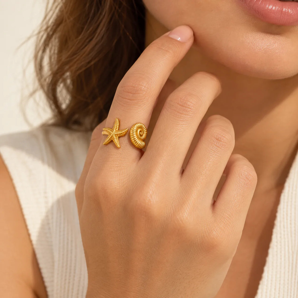 Spiral & Star Ring (free size) - on model