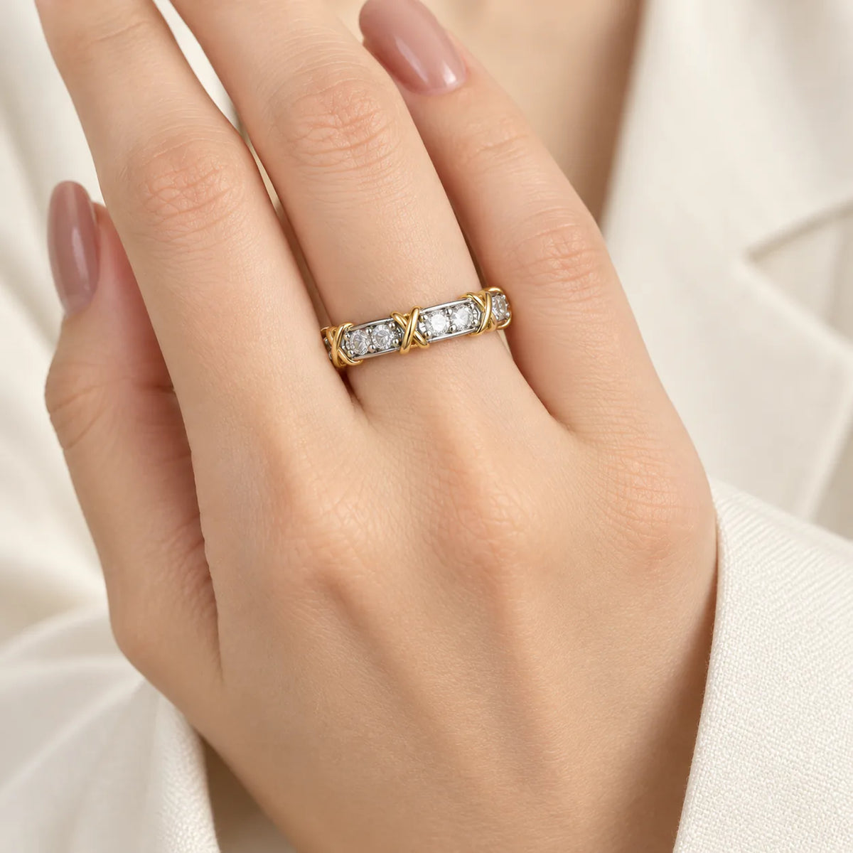 Cross Strus Zircon Ring (free size) - on model
