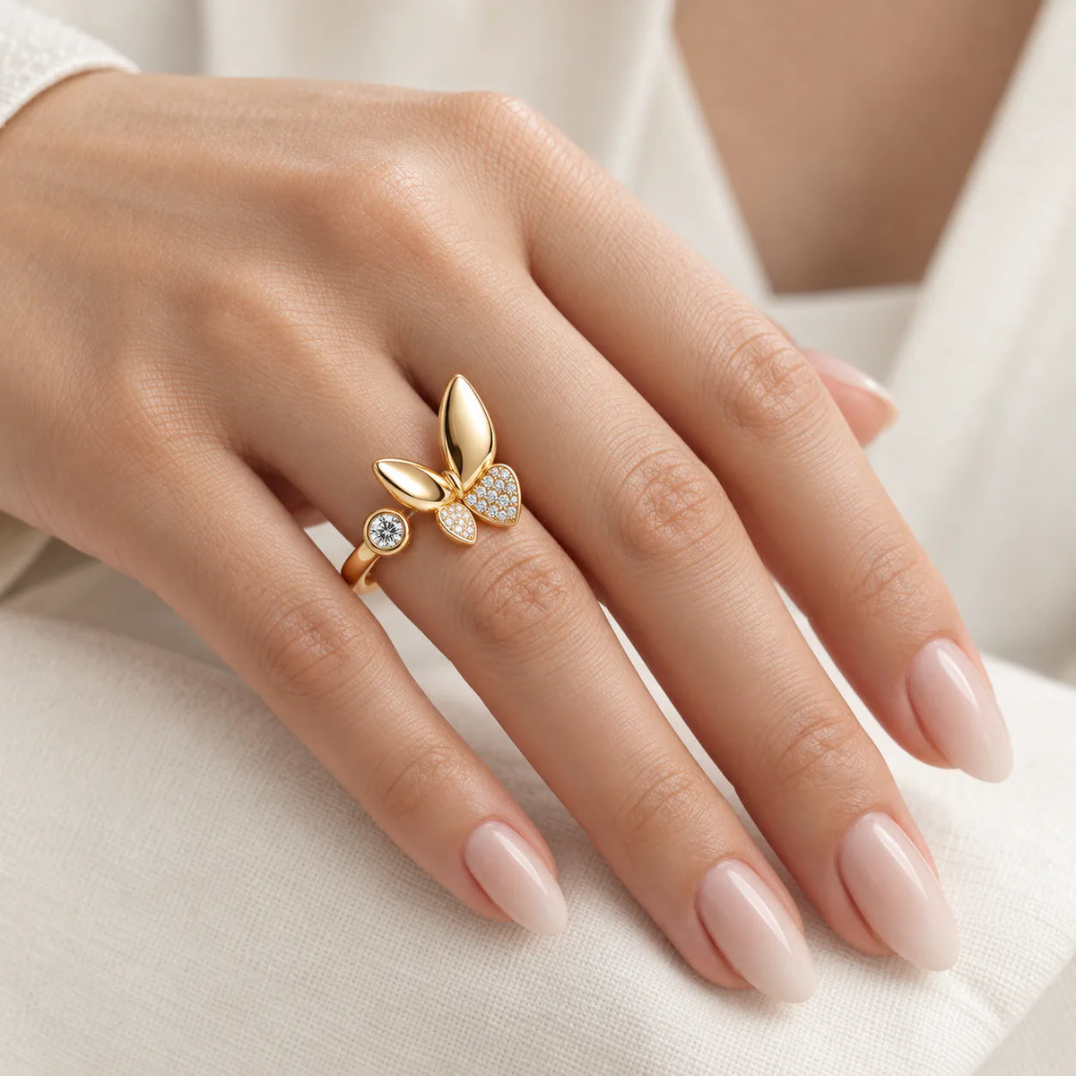 Butterfly Gold Plated Ring (free size) - on model