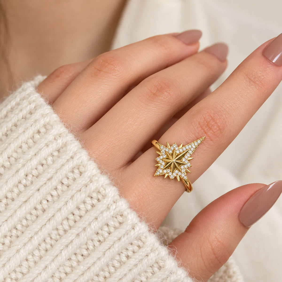 Sparkle Star Ring (free size) - on model