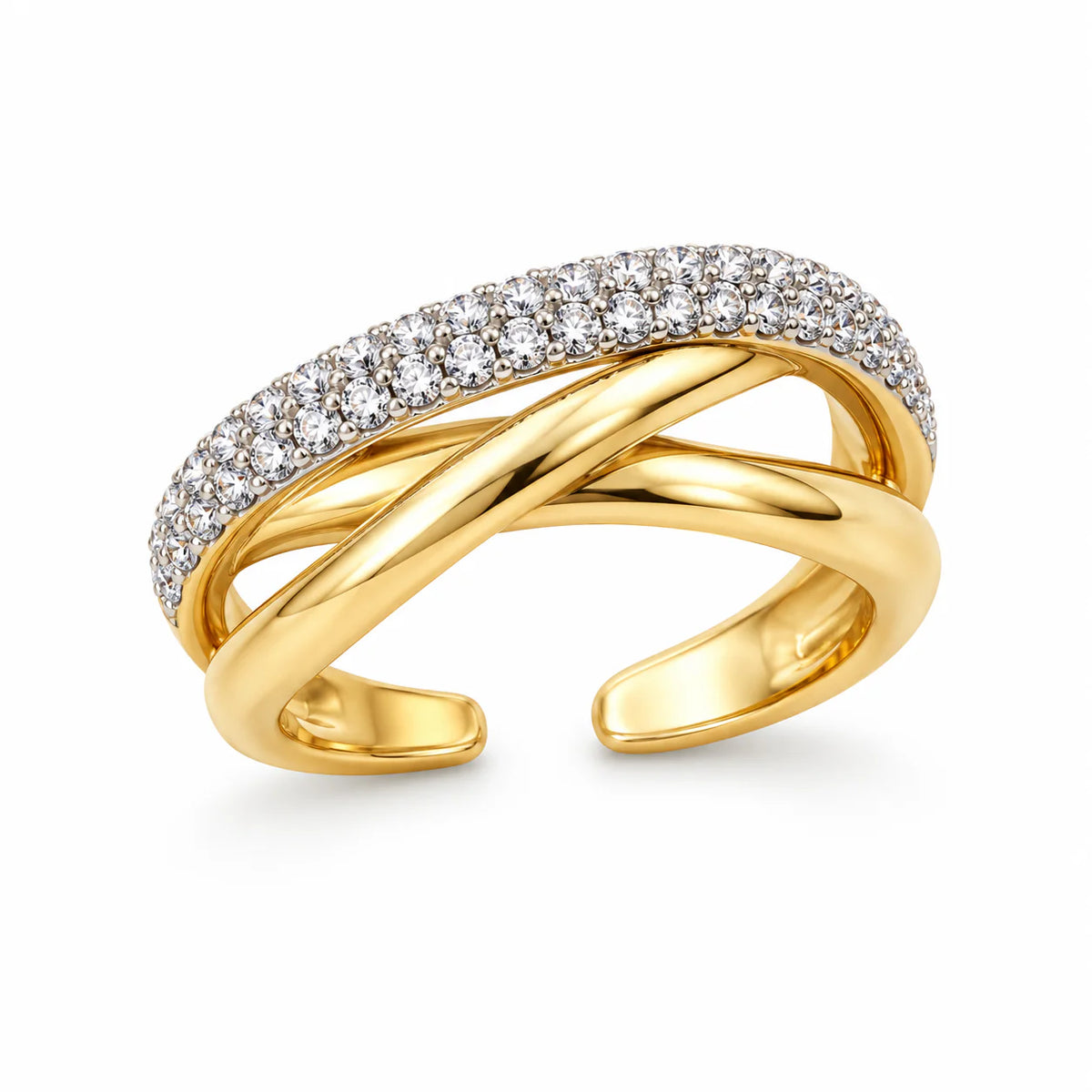 New double zircon ring (free size) - studio