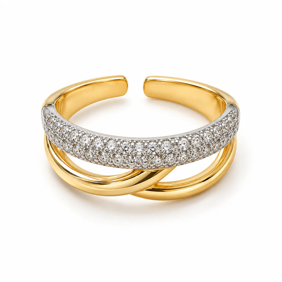 New double zircon ring (free size) - studio
