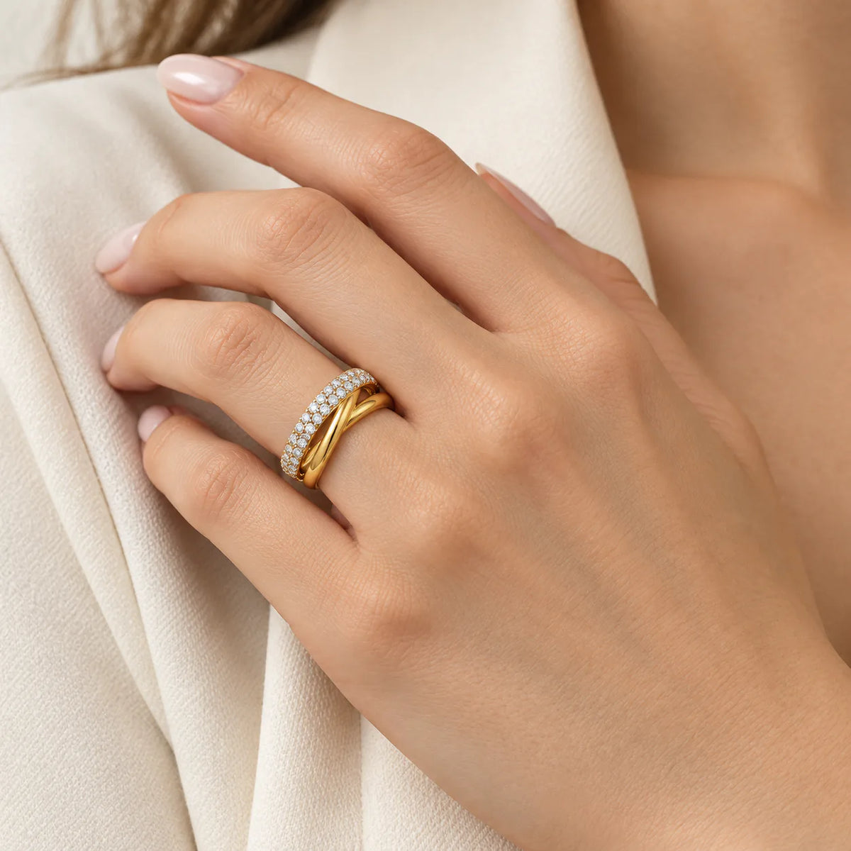 New double zircon ring (free size) - on model