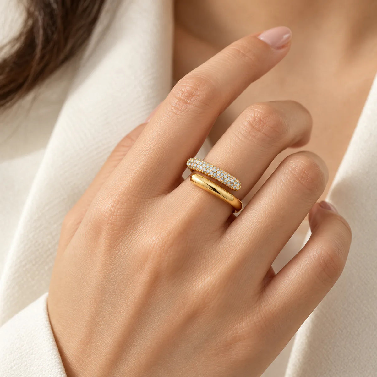 Cross zircon ring (free size) - on model