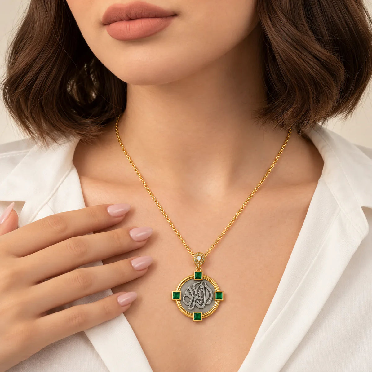 Enta Omri Script Necklace - on model