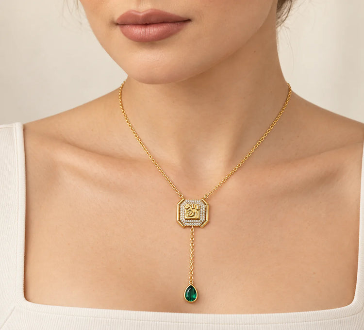 Ana Hawait Script Necklace - on model