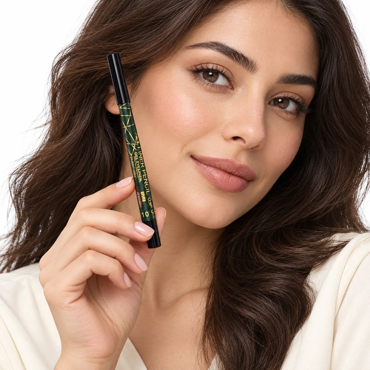 Rose Berry Waterproof Gel Eyeliner - Dark Green - on model